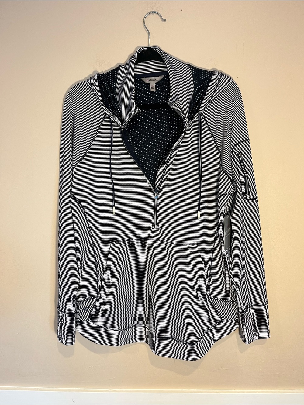 NWT Athleta Womens Heavenly Heights Striped Hoodie XL Blue Long Sleeve 1/2 Zip